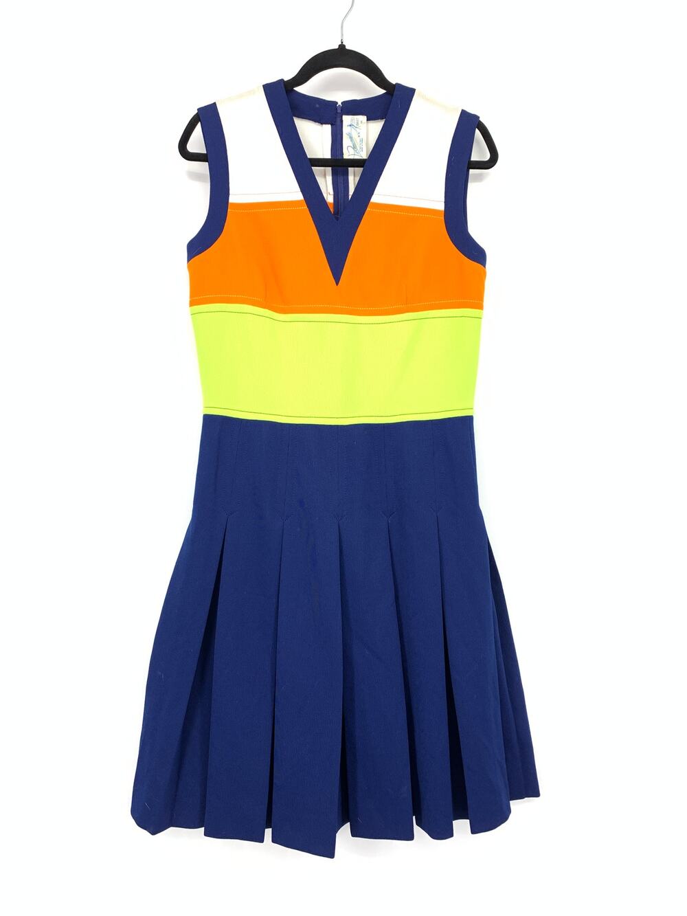 VTG 70s Promenade Tennis Dress Womens Size Large Colorblocked Blue Orange Green